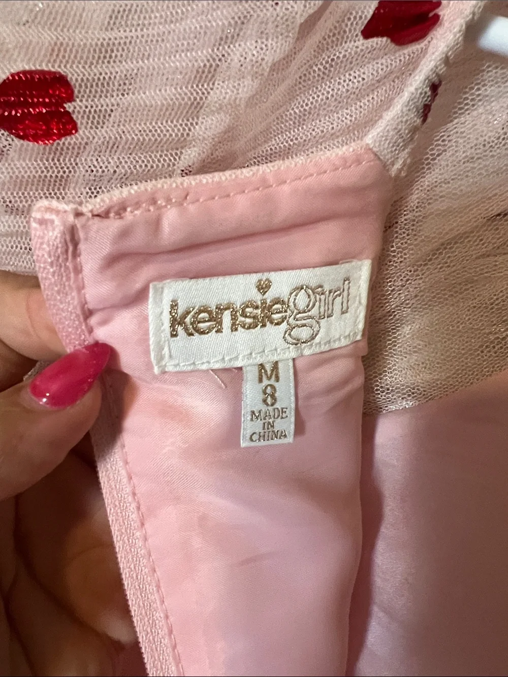 Kensie Girl Pink Dress with Red Heart Print and Puff Sleeves
